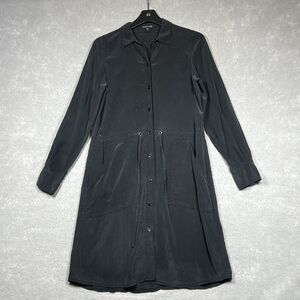 Eileen Fisher Dress Womens XS Black Long Sleeve Cinched Waist 100% Silk Dress